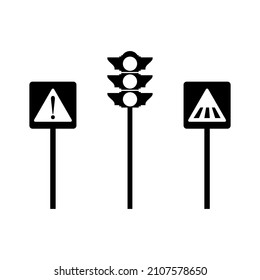 Set of road signs isolated on white background, flat vector illustration.