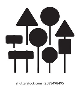 Set of road signs isolated on a white background. black traffic signs. vector illustration