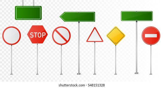 Set road signs isolated transparent background  Vector illustration 