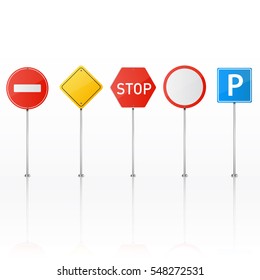 Set of road signs isolated on white background. Vector illustration.