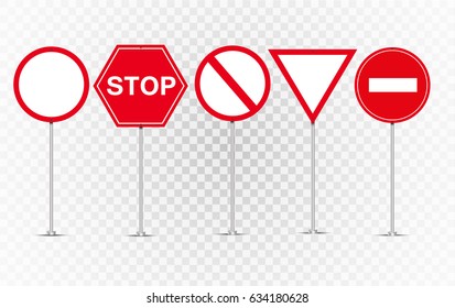 Set of road signs isolated on transparent background. Vector illustration.