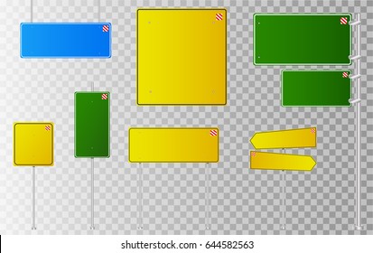 Set of road signs isolated on transparent background. Vector illustration.
