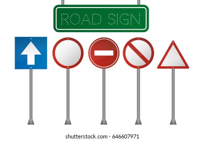 Set of road signs isolated on white background. Vector illustration.