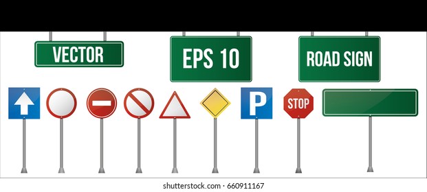Set of road signs isolated on white background. Vector illustration.