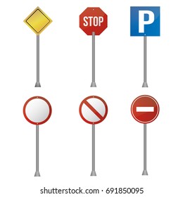 Set of road signs isolated on white background. Vector illustration.