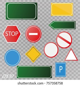 Set of road signs isolated on transparent background. Vector illustration.