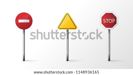 Set of road signs isolated on transparent background. Vector illustration.