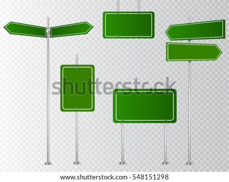 Set of road signs isolated on transparent background. Vector illustration.