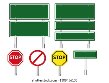 Set of road signs on background. Vector illustration.