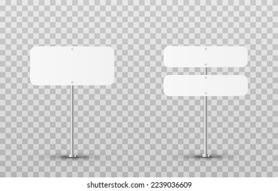 Set of road signs on an isolated transparent background. White signs png. White road signs png. Vector illustration.