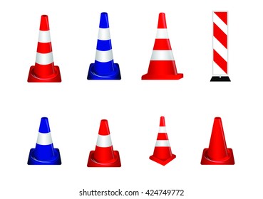 Set of Road signs. Orange and Blue Badge guardrails on transparent background. Vector Illustration. EPS10