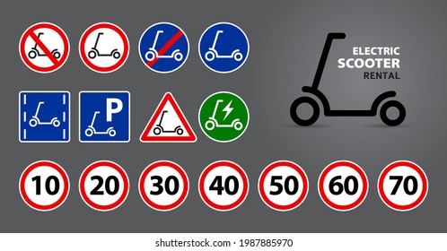 set of road signs, pointers for scooters 