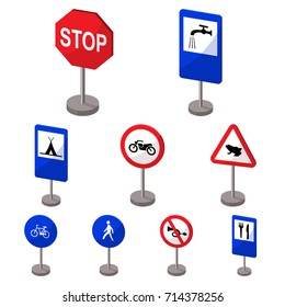 Set of road signs. Signs of prohibition, permission, priority. Road signs icon in set collection on cartoon style vector symbol stock illustration.