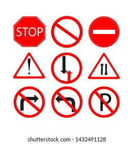 Set of road signs, red colour, vector image.
