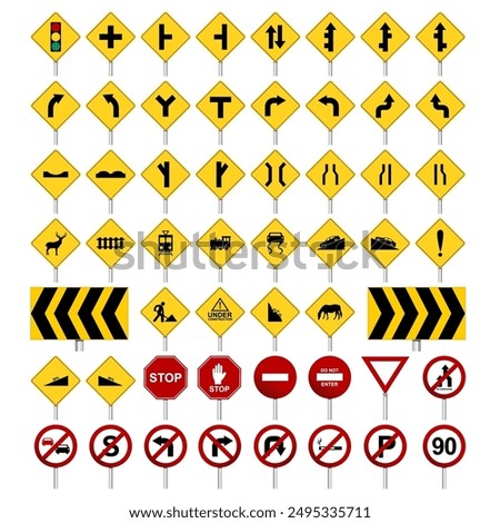 Set of Road Signs and Traffic Signs on white background