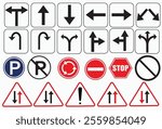 Set of road signs, Traffic signs. Signal ahead, No entry, Parking, School crossing, Stop and U turn ahead symbol.