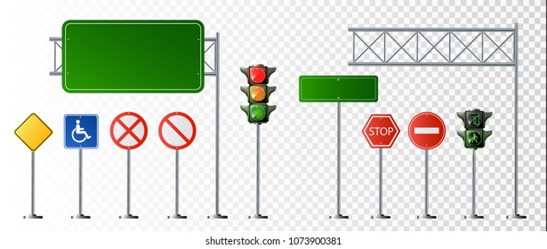 Set of road signs. Vector illustration isolated on a transparent background.EPS 10