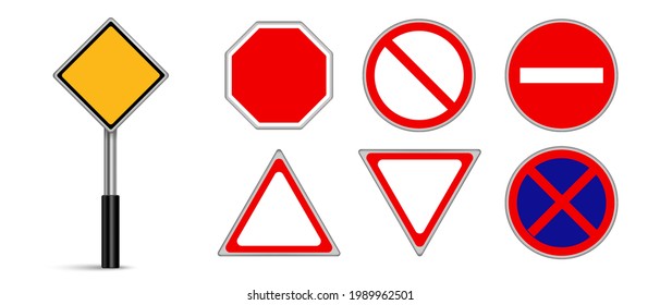 Set of road signs vector, Traffic signs on white background