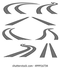 Set of road with tire tracks.Black and white.Clipping Mask.