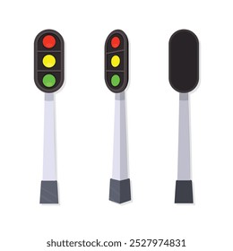 Set of road traffic lights in different poses, red, yellow and green traffic control light icons vector illustration eps 10