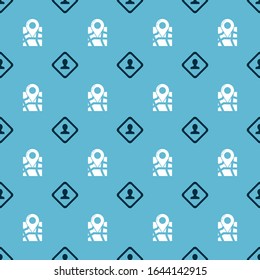 Set Road traffic sign and Folded map with location marker on seamless pattern. Vector