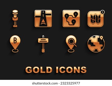 Set Road traffic sign, Infographic of city map, Location on the globe, Search location, Route, Push pin and Gps device with icon. Vector