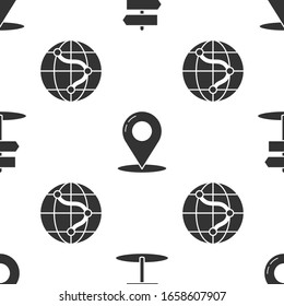 Ajuste el símbolo de tráfico, el pasador de mapa y la ubicación en el globo en un patrón transparente. Vector