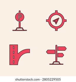 Set Road traffic sign, Parking, Compass and  icon. Vector