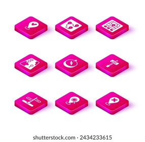 Set Road traffic sign, Search location, City map navigation, Compass, Location with cross mark, Gps device and Route icon. Vector