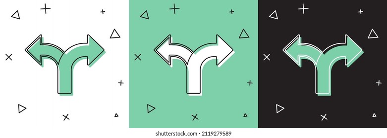 Set Road traffic sign. Signpost icon isolated on white and green, black background. Pointer symbol. Isolated street information sign. Direction sign.  Vector