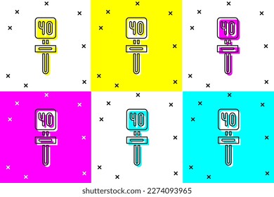 Set Road traffic sign. Signpost icon isolated on color background. Pointer symbol. Isolated street information sign. Direction sign.  Vector