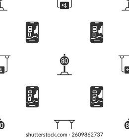 Set Road traffic sign, Speed limit and City map navigation on seamless pattern. Vector