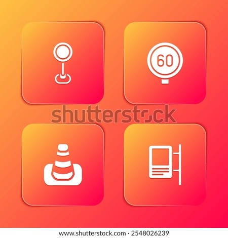 Set Road traffic sign, Speed limit, Traffic cone and  icon. Vector