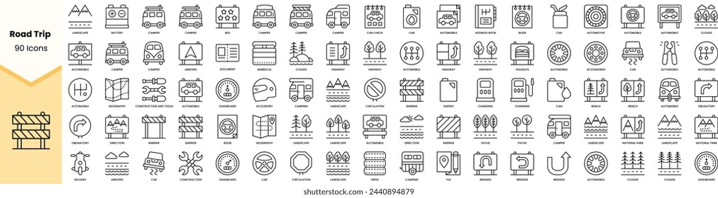 Set of road trip icons. Simple line art style icons pack. Vector illustration