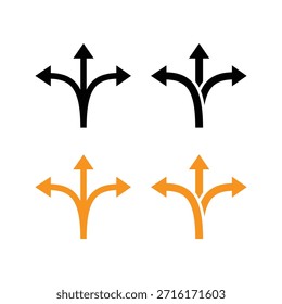 Set of road way arrows turn left right and straight sign isolated vector illustration on white background.