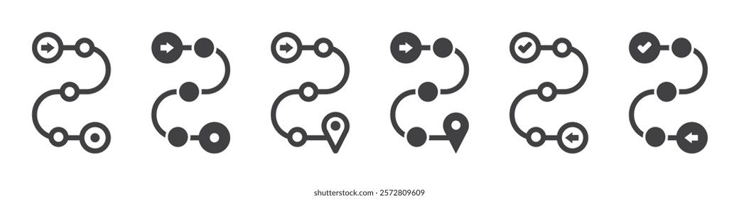 Set of roadmap icons. Product roadmap or project development, roadmap plan symbols. Yearly product roadmap. Vector.