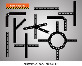 Set of roads icon, Winding curved road, transportation set, vector design