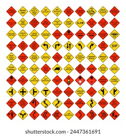 Conjunto de señales de carreteras 100pcs. aislado sobre fondo blanco