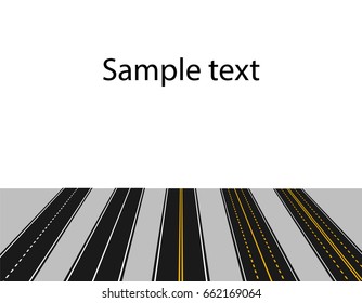 Set of roads with white and yellow markings in perspective on a white background. Abstract. Vector illustration