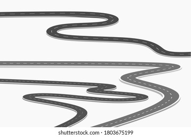 Set Roadway journey to the future. Asphalt street isolated on white background. Symbols Way to the goal of the end point. Path mean successful business planning Suitable for presentation.