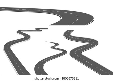 Set Roadway journey to the future. Asphalt street isolated on white background. Symbols Way to the goal of the end point. Path mean successful business planning Suitable for presentation.