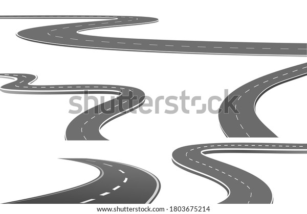 Set Roadway journey to the future. Asphalt\
street isolated on white background. Symbols Way to the goal of the\
end point. Path mean successful business planning Suitable for\
presentation.