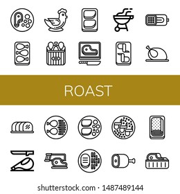 Set of roast icons such as Steak, Chicken leg, Chicken, Chicken breast, Bbq, wings, Ham, Tenderloin, Meatloaf , roast
