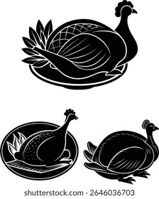 A set of roast turkey food silhouette