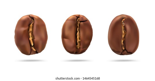 Set of roasted coffee beans isolated on white background. Vector illustration. Ready for your design. EPS10.