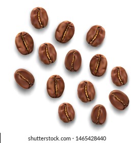Set of roasted coffee beans isolated on white background. Vector illustration. Ready for your design. EPS10.