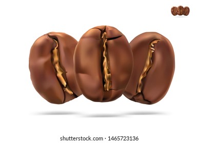 Set of roasted coffee beans isolated on white background. Vector illustration. Ready for your design. EPS10.