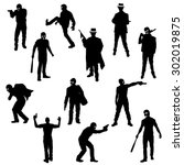The Set of Robber- Gangster Silhouette- Vector Image