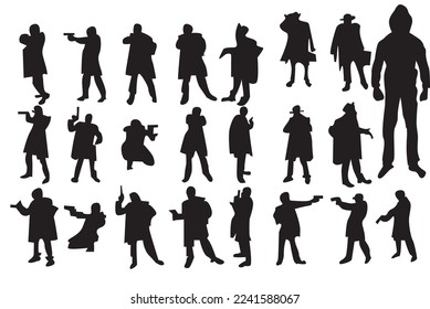 The Set of Robber- Gangster Silhouette- Vector Image on white background