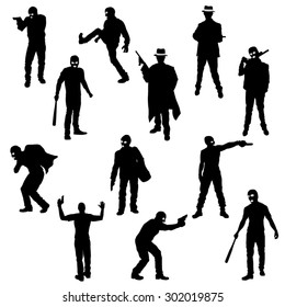 The Set of Robber- Gangster Silhouette- Vector Image